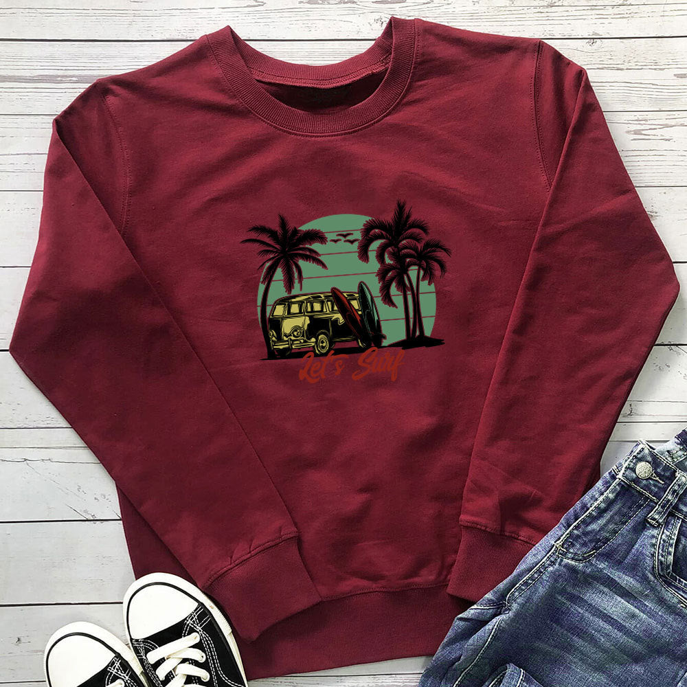 Bus colored printed loose round neck sweatshirt